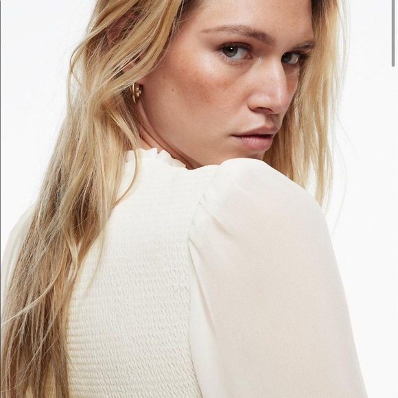 Wilfred Tempest Blouse Smocked Puff Sleeve - White, Light Birch, Ivory - Picture 5 of 7